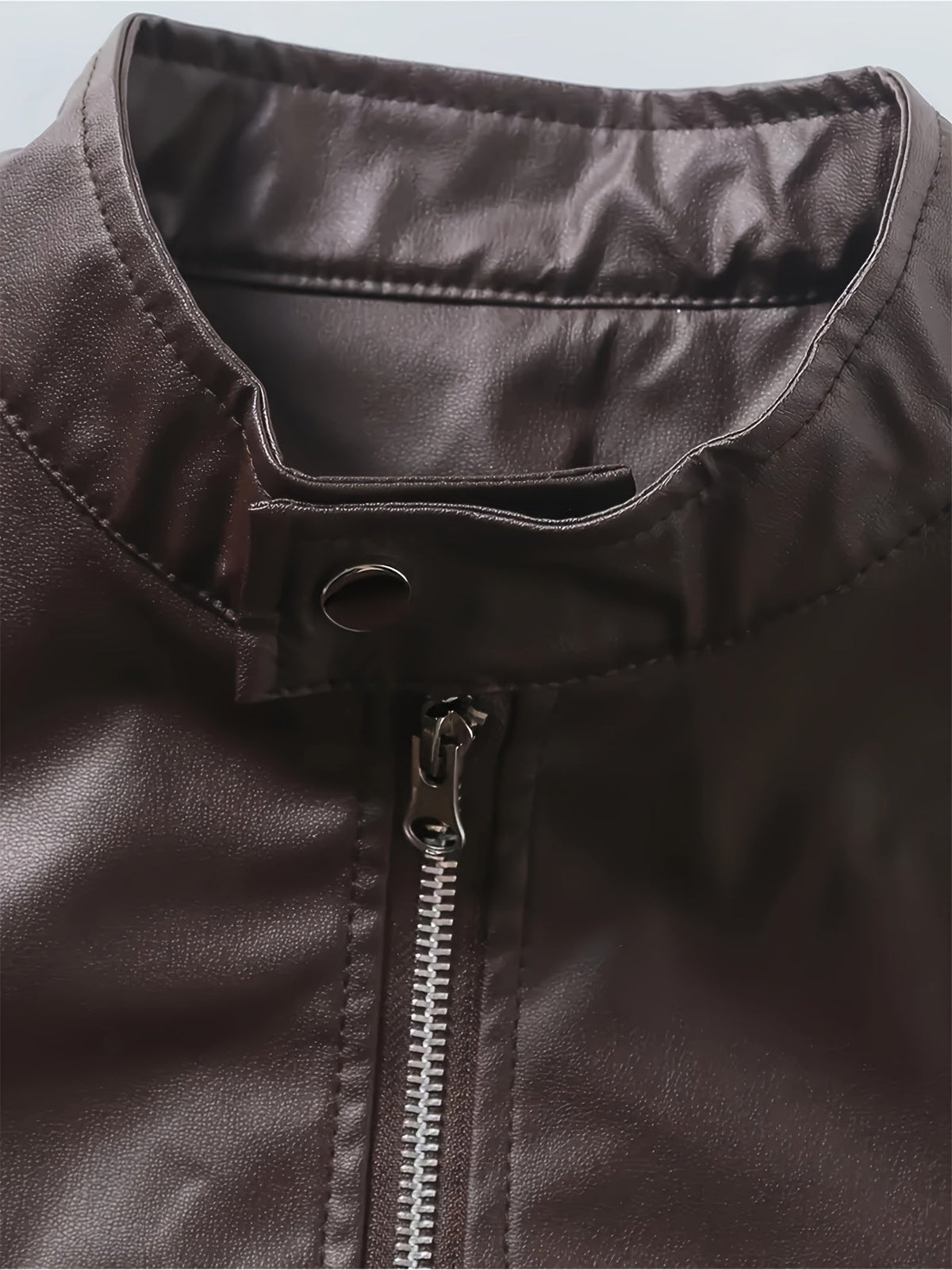 Kessoro men's stand-collar zip-front moto jacket in black and coffee brown - product view 10