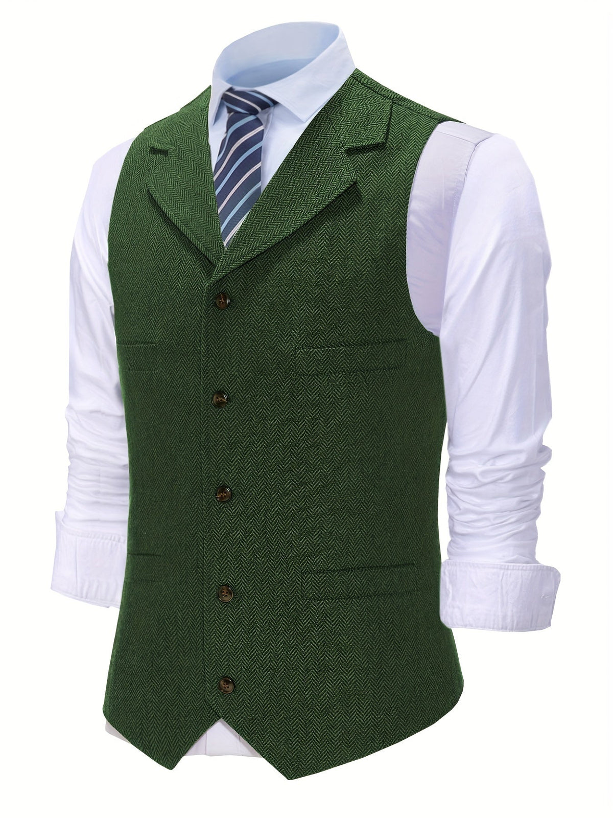 Kessoro Men's Refined Herringbone Tailored Waistcoat in black, coffee brown, royal blue, green and light brown - men's apparel, view 26 of 35