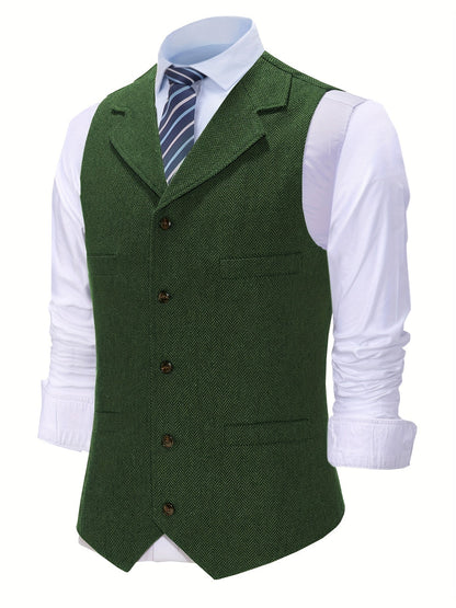 Kessoro Men's Refined Herringbone Tailored Waistcoat in black, coffee brown, royal blue, green and light brown - men's apparel, view 26 of 35