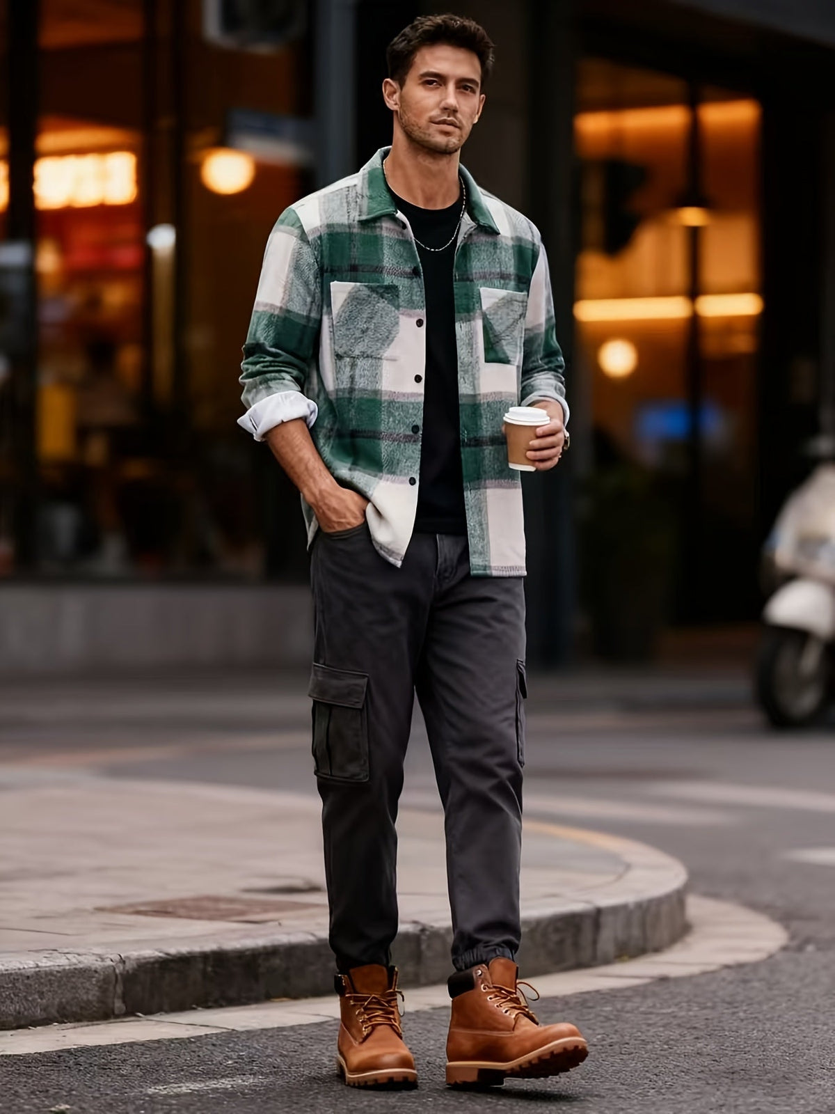Kessoro men's rugged heavyweight check overshirt in warm autumnal check colourways