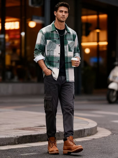 Kessoro men's rugged heavyweight check overshirt in warm autumnal check colourways