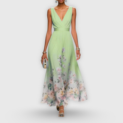 Kessoro women's sleeveless floral print dress in light blue, pink, purple and mint green