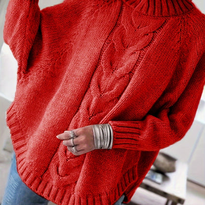 Kessoro women's high-neck cable-knit loose sweater in khaki, grey, pink, black and red – view 15