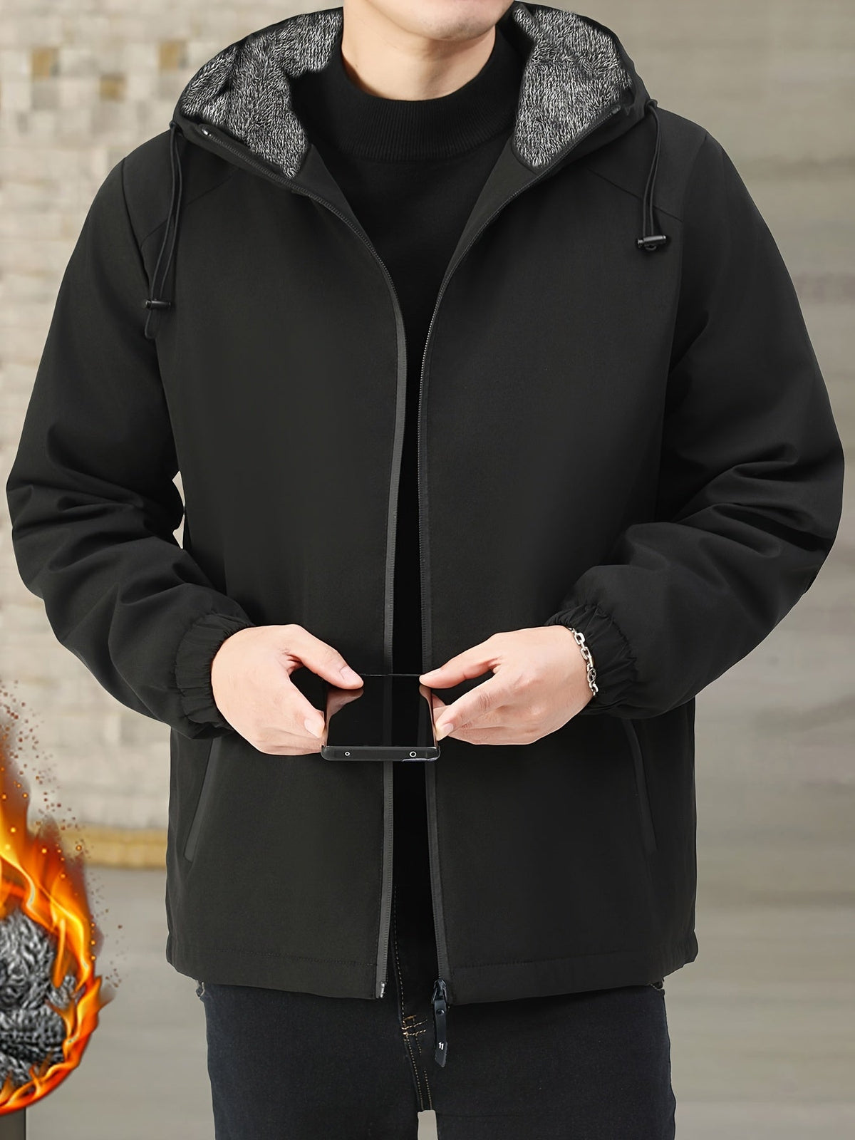 Kessoro men's fleece-lined full-zip hooded jacket in black and navy
