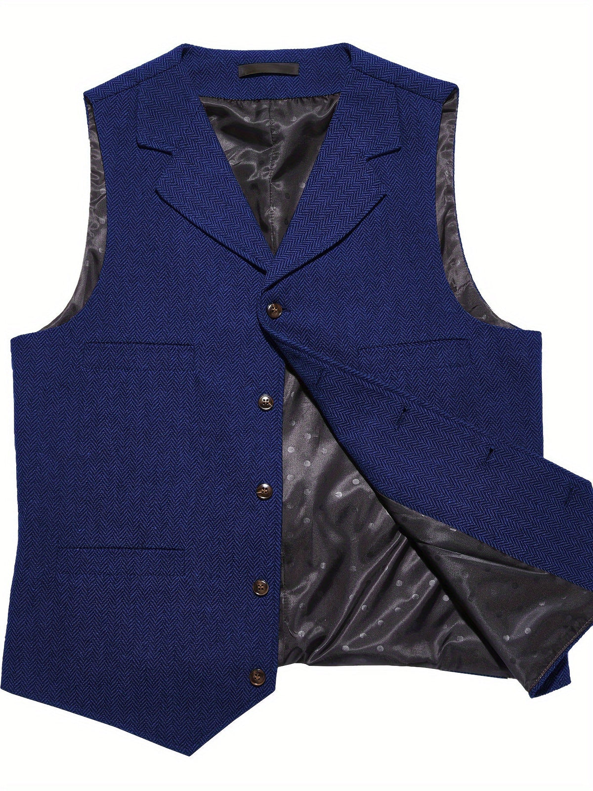 Kessoro Men's Refined Herringbone Tailored Waistcoat in black, coffee brown, royal blue, green and light brown - men's apparel, view 20 of 35