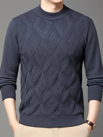 Kessoro men's textured mock-neck knit sweater in deep blue-grey winter tones