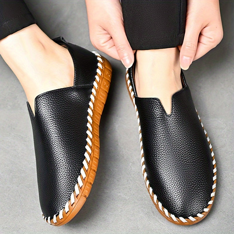 Kessoro men's hand-stitched breathable slip-on loafers in black and white – view 4