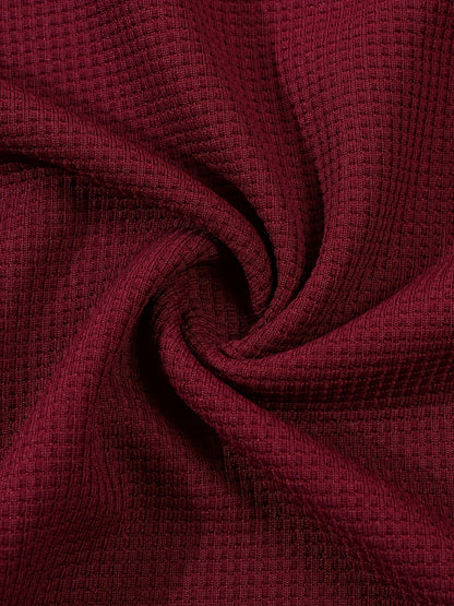 Men's textured long sleeve henley shirt in khaki, white, black, grey and burgundy, colour option 3 close-up view
