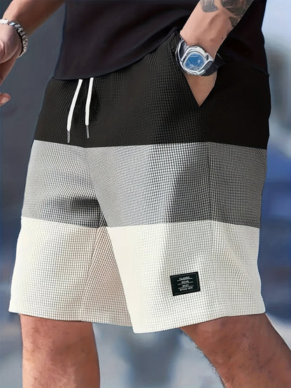 Kessoro men's color block drawstring casual shorts in black, khaki, white, pink and navy