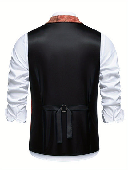 Kessoro men's herringbone patchwork tailored waistcoat in red, gray, blue, green and orange colorways - men's suiting