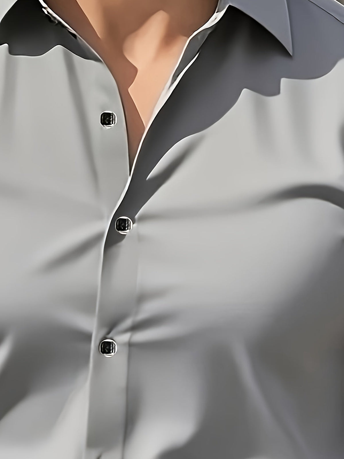 Men's tailored long-sleeve button-up shirt in sky blue, light grey and white, colour option 1 close-up view