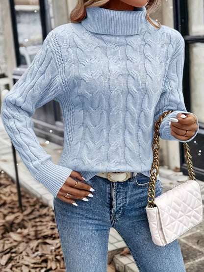 Kessoro women's cable-knit turtleneck sweater in red, black, grey, royal blue, violet, white and pink - product view 29