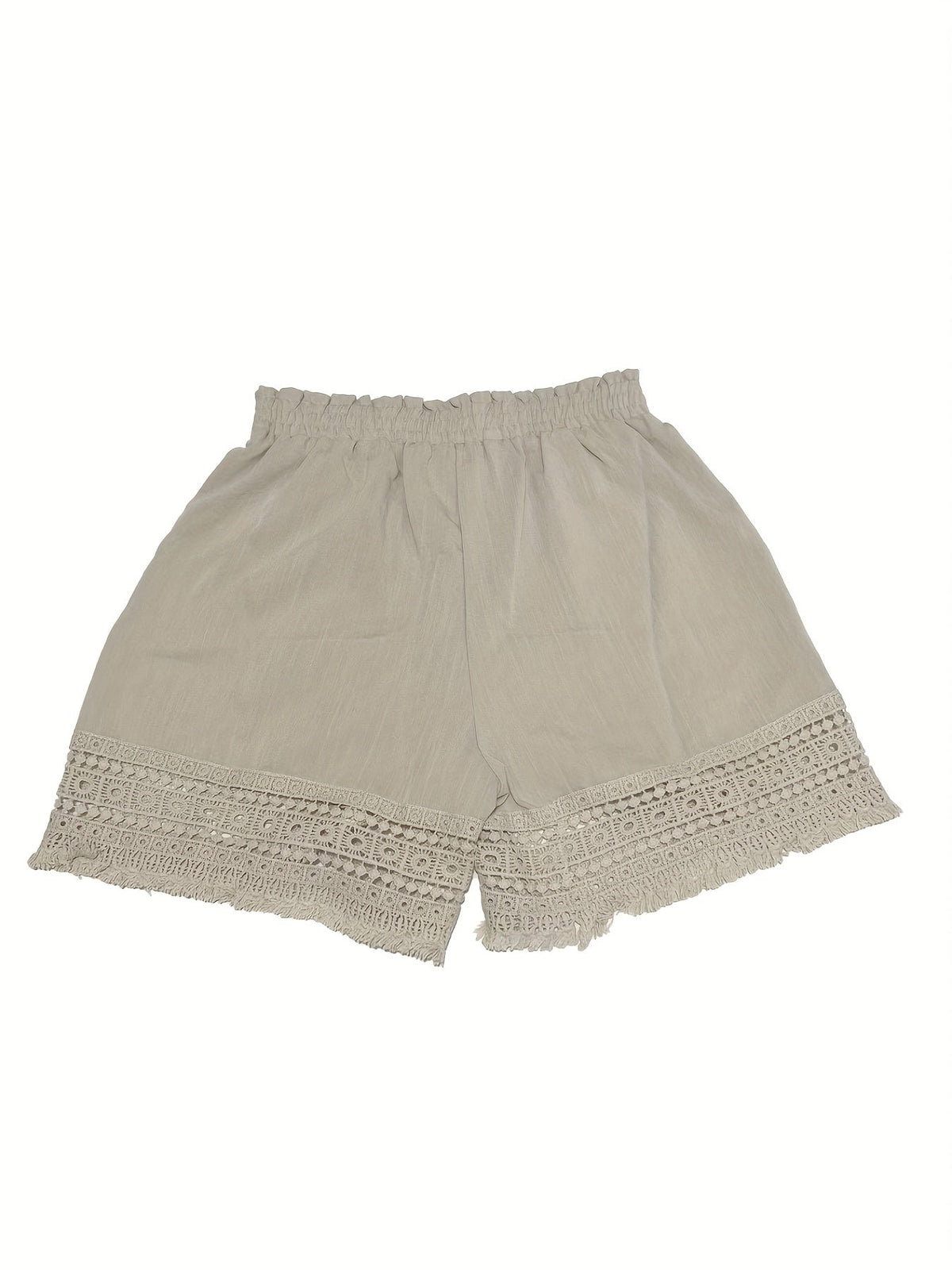 Kessoro women's lace-trim paper bag waist shorts in sky blue, khaki, black and white neutral tones