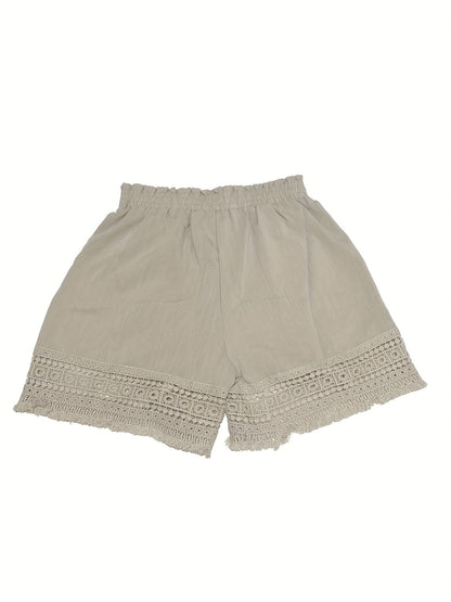 Kessoro women's lace-trim paper bag waist shorts in sky blue, khaki, black and white neutral tones