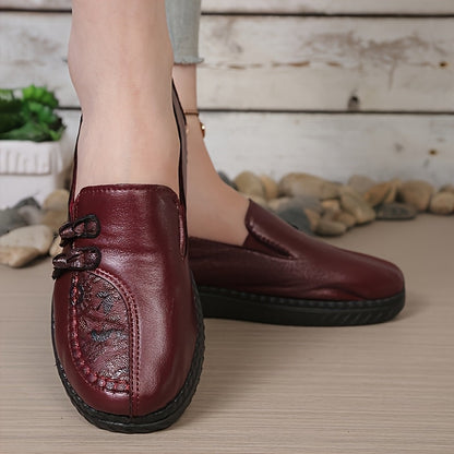 Women's cushioned wide-fit slip-on loafers in black, red and brown