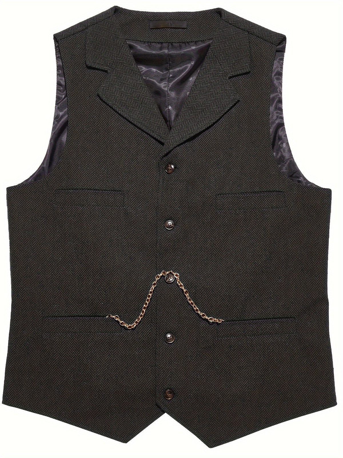 Kessoro Men's Refined Herringbone Tailored Waistcoat in black, coffee brown, royal blue, green and light brown - men's apparel, view 4 of 35