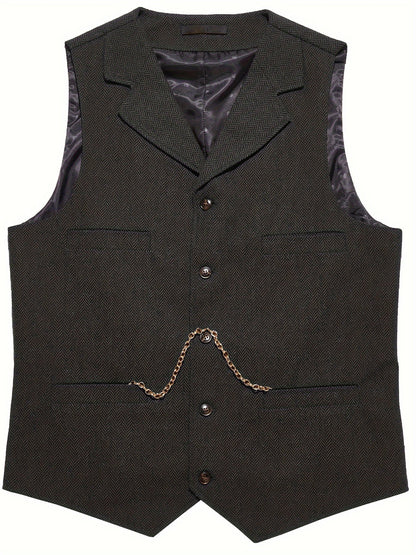 Kessoro Men's Refined Herringbone Tailored Waistcoat in black, coffee brown, royal blue, green and light brown - men's apparel, view 4 of 35