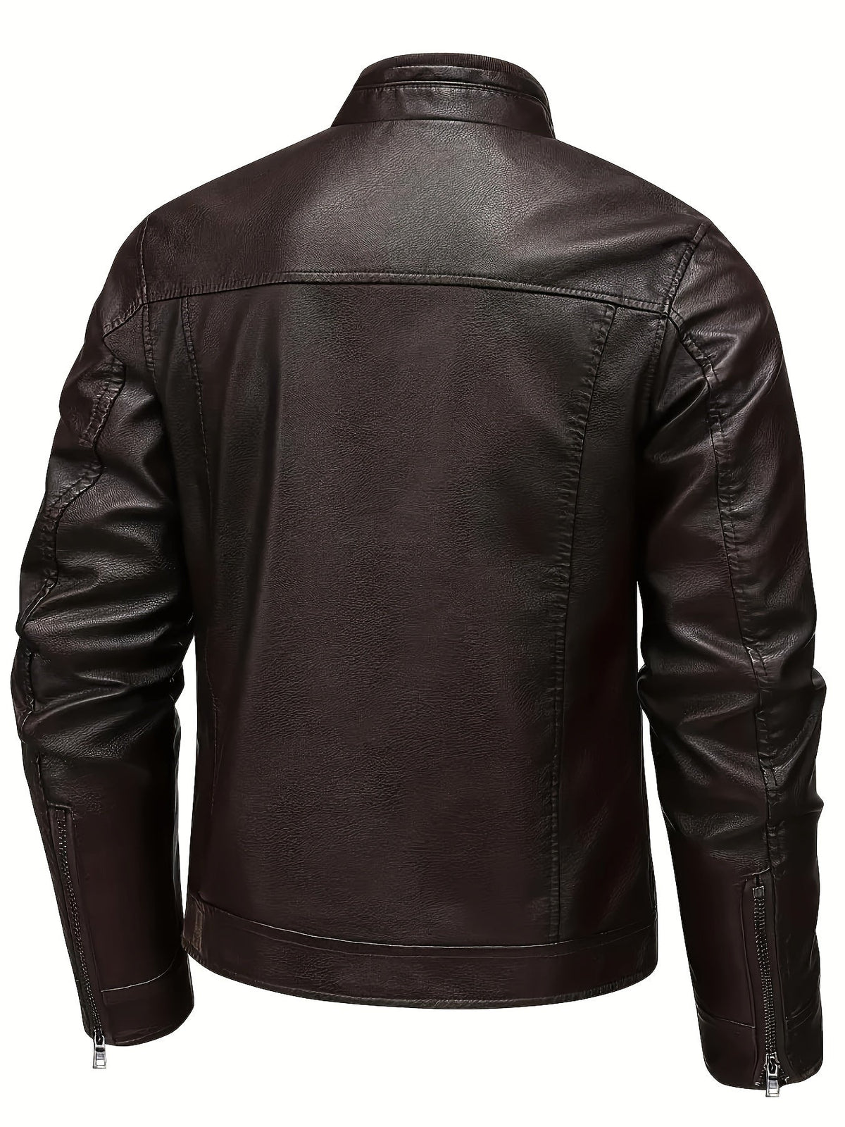 Kessoro men's classic stand-collar moto jacket in coffee brown - product view 3