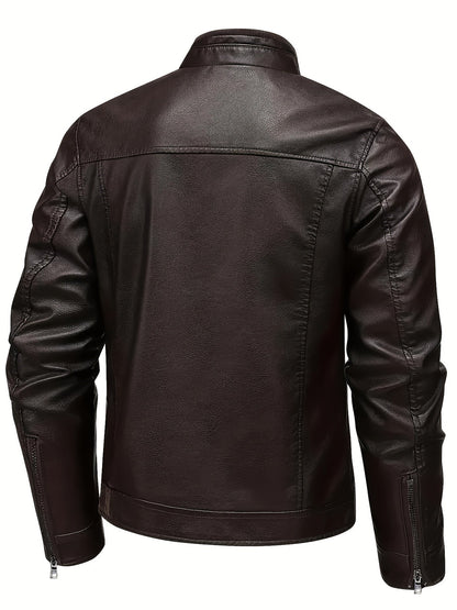 Kessoro men's classic stand-collar moto jacket in coffee brown - product view 3