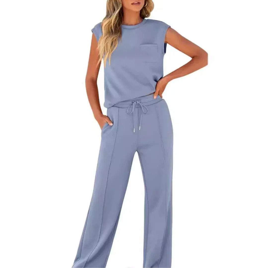 Women's soft summer lounge set in black, brown, rose red, ocean blue, pink and neutrals