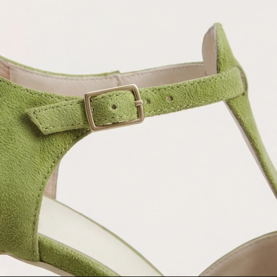 Women's green closed-toe strap heels
