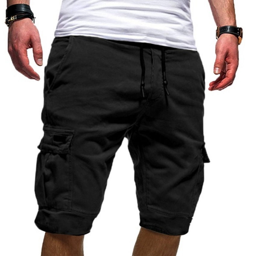 Kessoro men's relaxed fit utility pocket cargo shorts in dark green, beige, black and white
