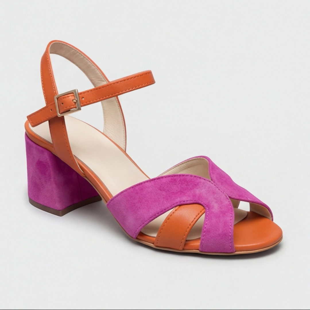 Women's pink colorblock chunky cushioned heels