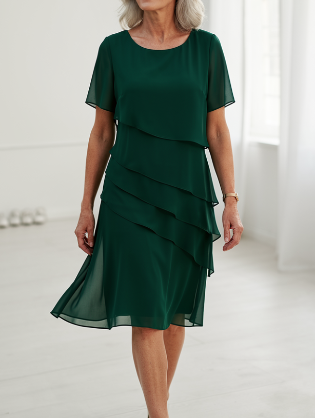 Kessoro women's sheer sleeve chiffon ruffle dress in navy blue, blue, red, green, khaki and pink, for women
