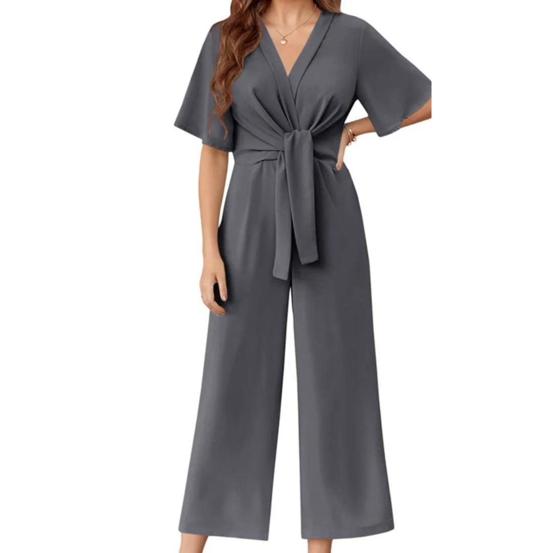 Kessoro women's tie-knot summer jumpsuit in black, beige, blue, grey and pink