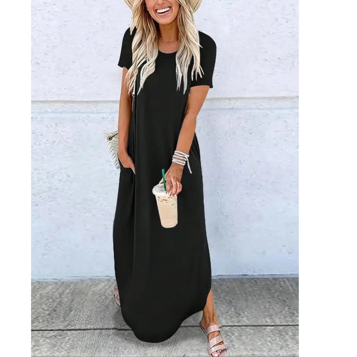 Kessoro women's round-neck casual summer maxi dress in gray, blue, emerald, black and striped prints