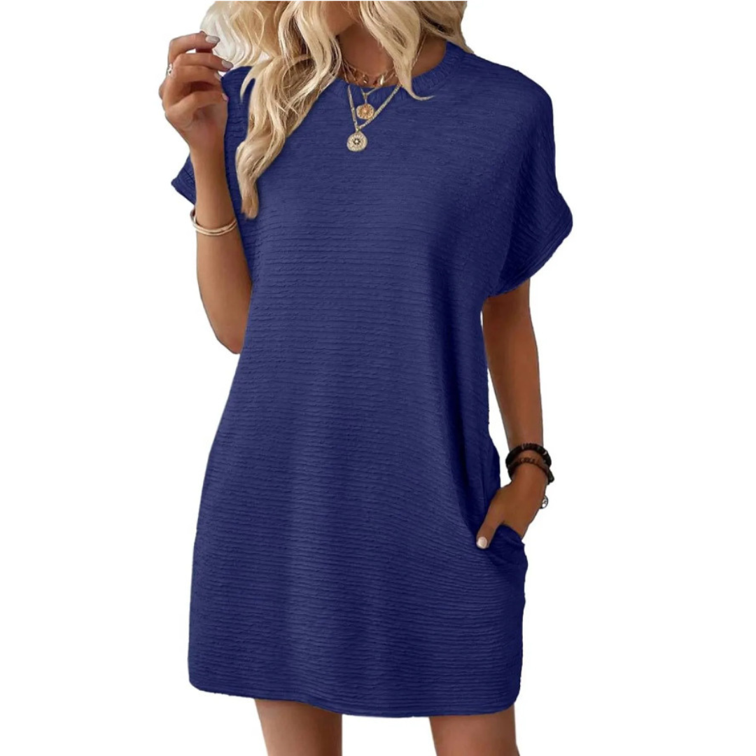 Kessoro women's minimalist round neck summer dress in rose red, light pink, apricot, dark blue and more colorways - women's dresses