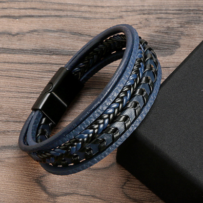 Kessoro men's braided Norse-inspired magnetic clasp bracelet in blue, brown and black