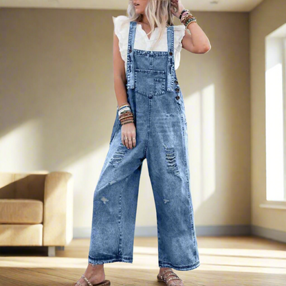 Kessoro women's vintage-style adjustable plain jumpsuit in blue and grey colourways
