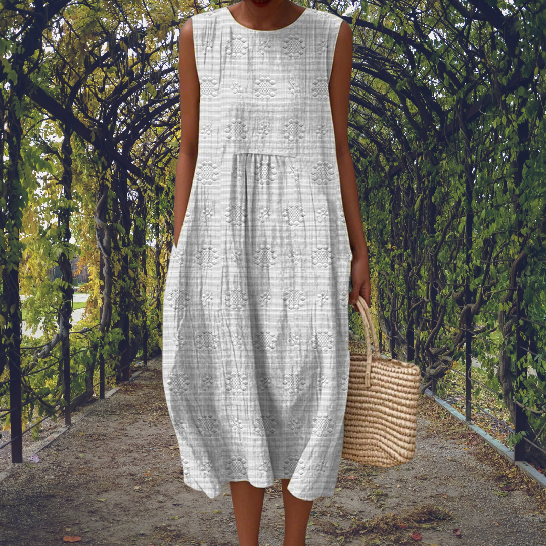 Women's embroidered sleeveless pocket dress in green, blue, yellow, white, red and orange
