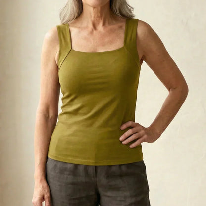 Kessoro women's built-in bra ribbed tank top in black, beige, coffee, green and burgundy