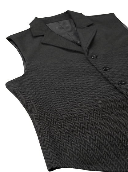 Kessoro Men's Refined Herringbone Tailored Waistcoat in black, coffee brown, royal blue, green and light brown - men's apparel, view 7 of 35