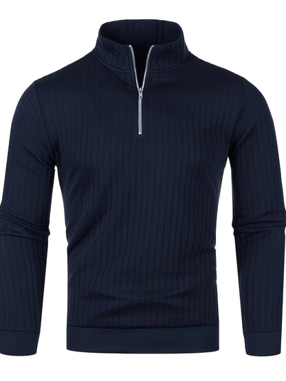 Kessoro men's ribbed quarter-zip stand collar sweater in classic neutral colourways
