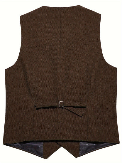 Kessoro Men's Refined Herringbone Tailored Waistcoat in black, coffee brown, royal blue, green and light brown - men's apparel, view 10 of 35