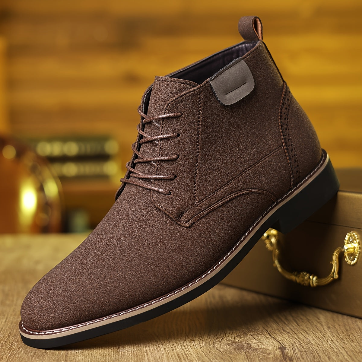 Kessoro men's lace-up cushioned ankle boots in black or light brown leather
