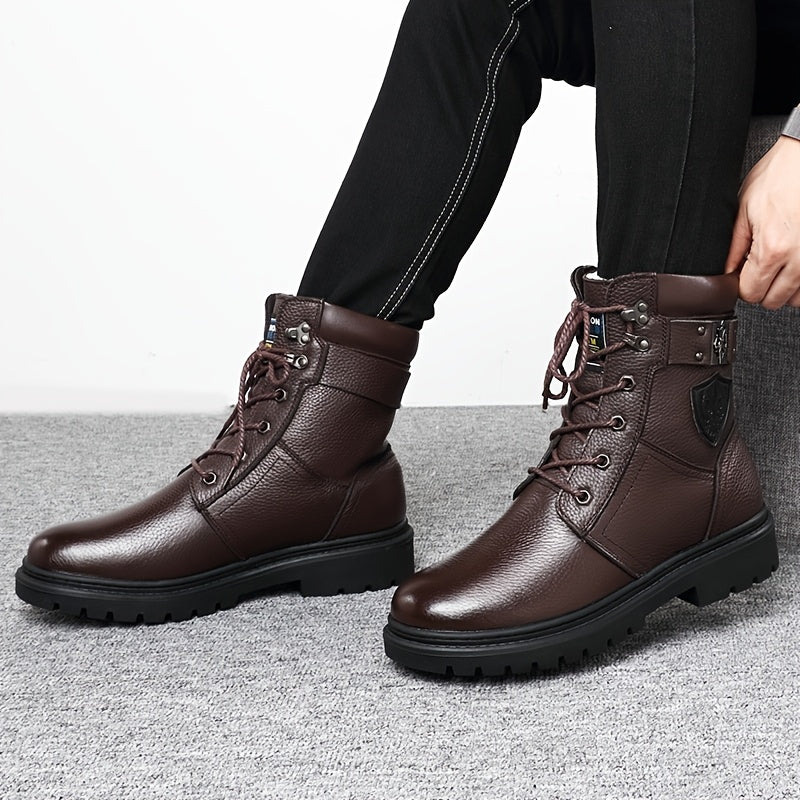 Kessoro men's insulated fleece-lined high-top cold-weather boots in black and brown