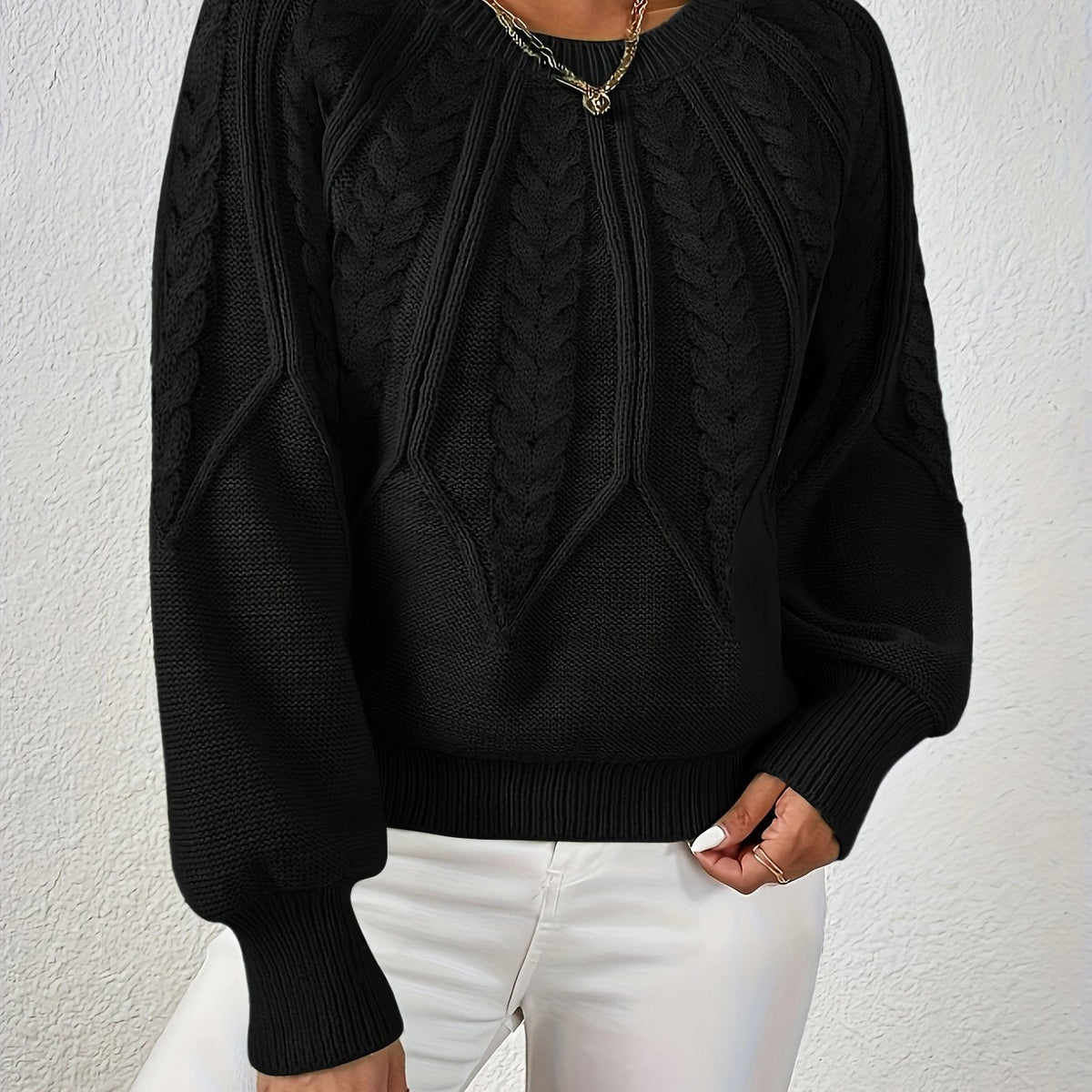Kessoro women's cable-knit round-neck sweater in neutral and jewel-tone colourways, women's knitwear — view 18 of 23