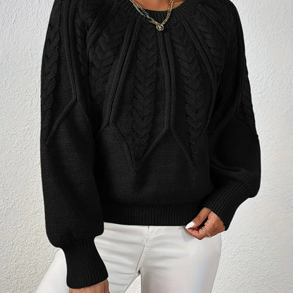 Kessoro women's relaxed cable-knit lantern-sleeve sweater in matcha, beige, burgundy, navy and camel