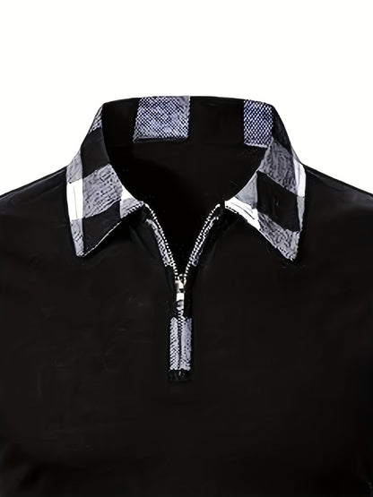 Kessoro men's half-zip contrast check collared shirt in mixed neutral and check colourways