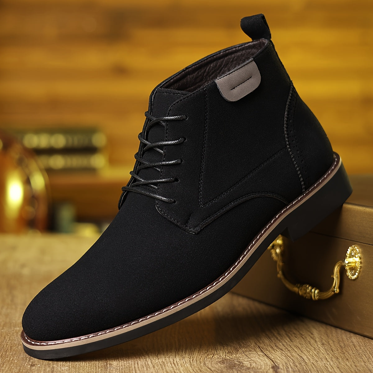 Kessoro men's lace-up cushioned ankle boots in black or light brown leather