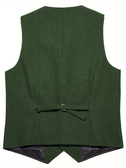 Kessoro Men's Refined Herringbone Tailored Waistcoat in black, coffee brown, royal blue, green and light brown - men's apparel, view 24 of 35