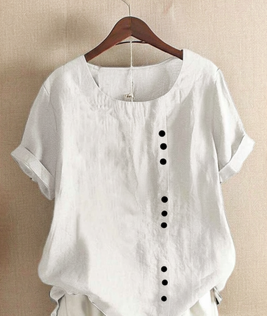 Women's asymmetrical button detail lightweight summer blouse in nine colourways, shown for womenswear styling
