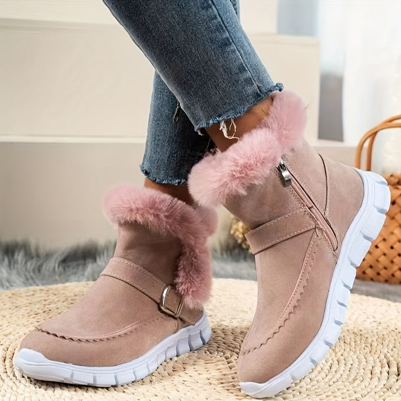 Kessoro women's plush-trimmed winter ankle boots in black, pink, grey and brown