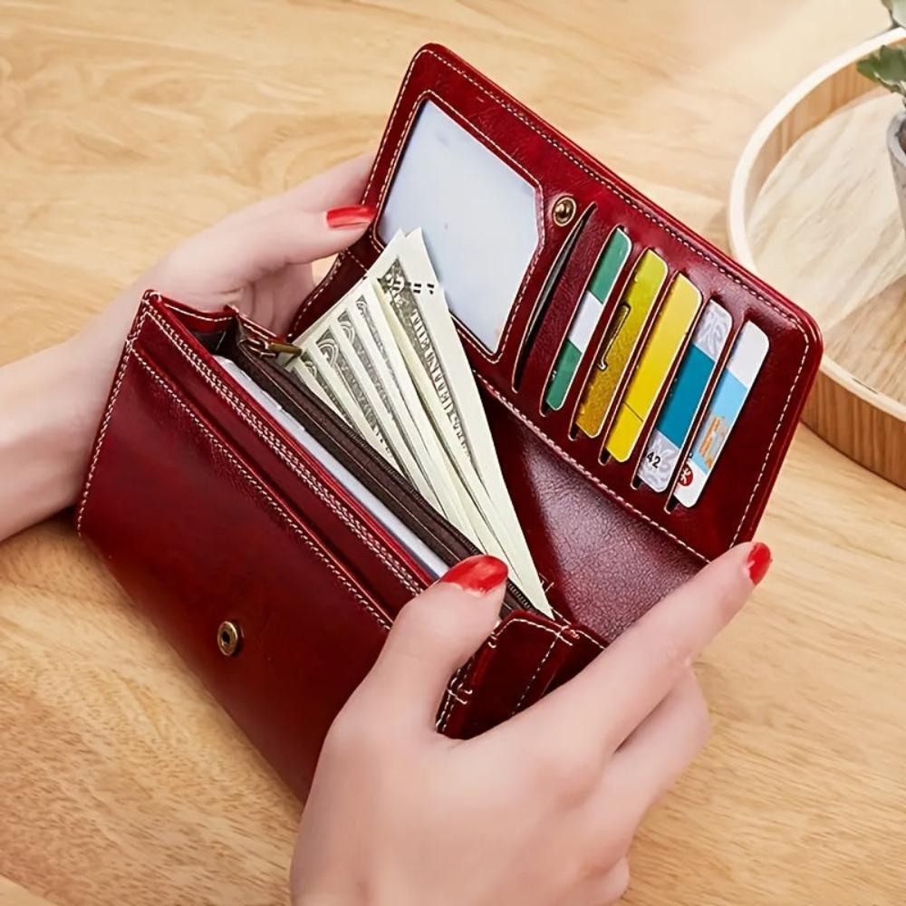 Kessoro women's premium flap long wallet in red, black, brown and blue