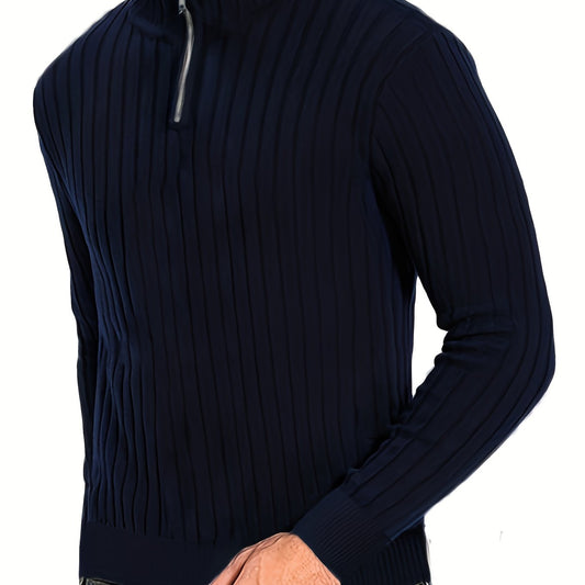 Kessoro men's ribbed quarter-zip stand collar sweater in classic neutral colourways