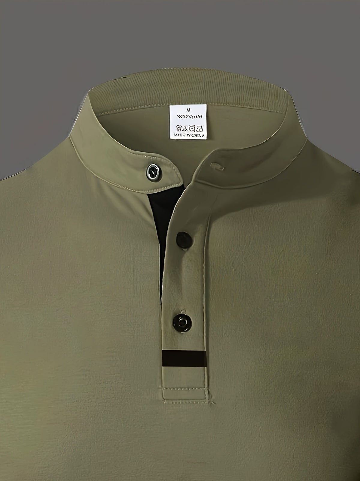 Men's refined long-sleeve button-placket henley shirt in granny gray, matcha green and navy, side view 2